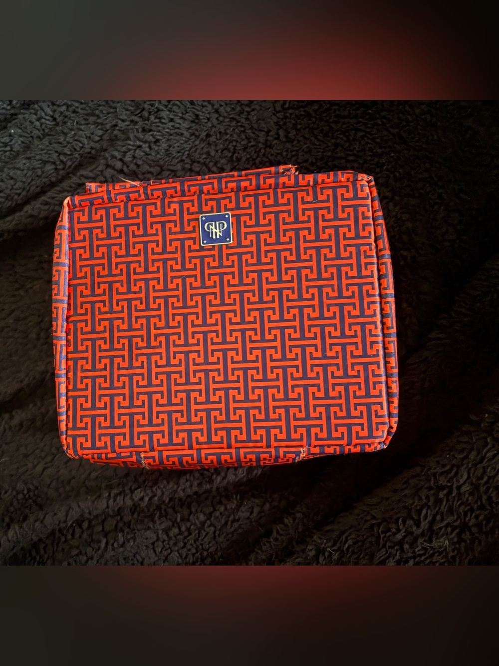 PurseN Orange & Navy Geometric Toiletry Bag